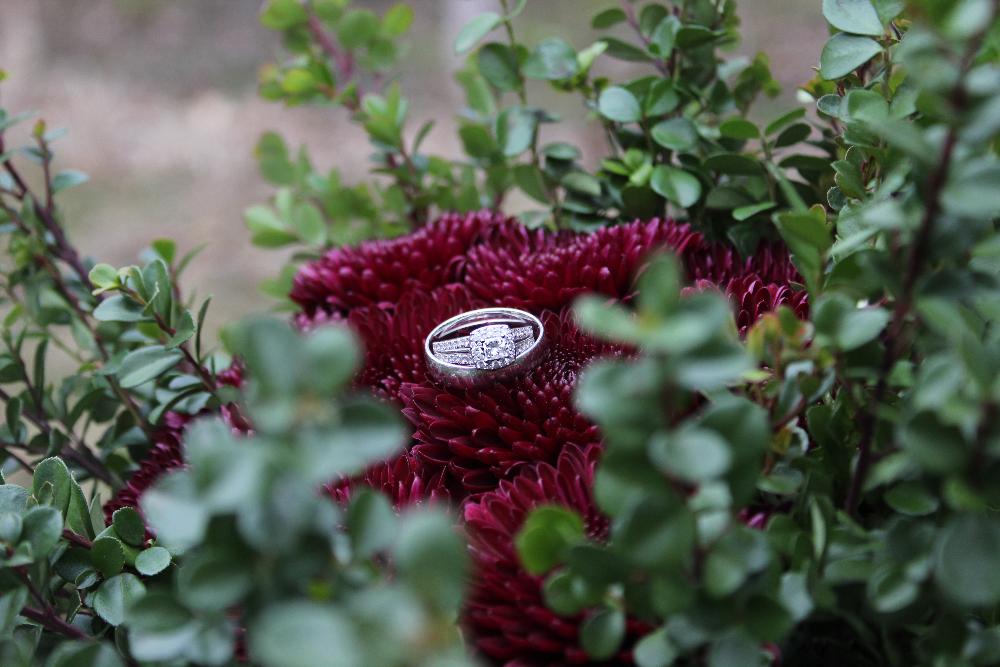 forest green and cranberry red wedding